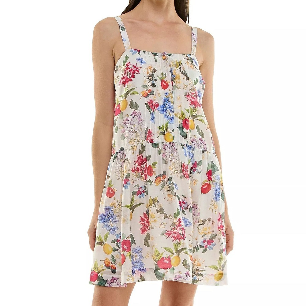 Taylor Printed Pintuck Bodice Sleeveless Shift Floral Ivory Dress Womens 4 NWT